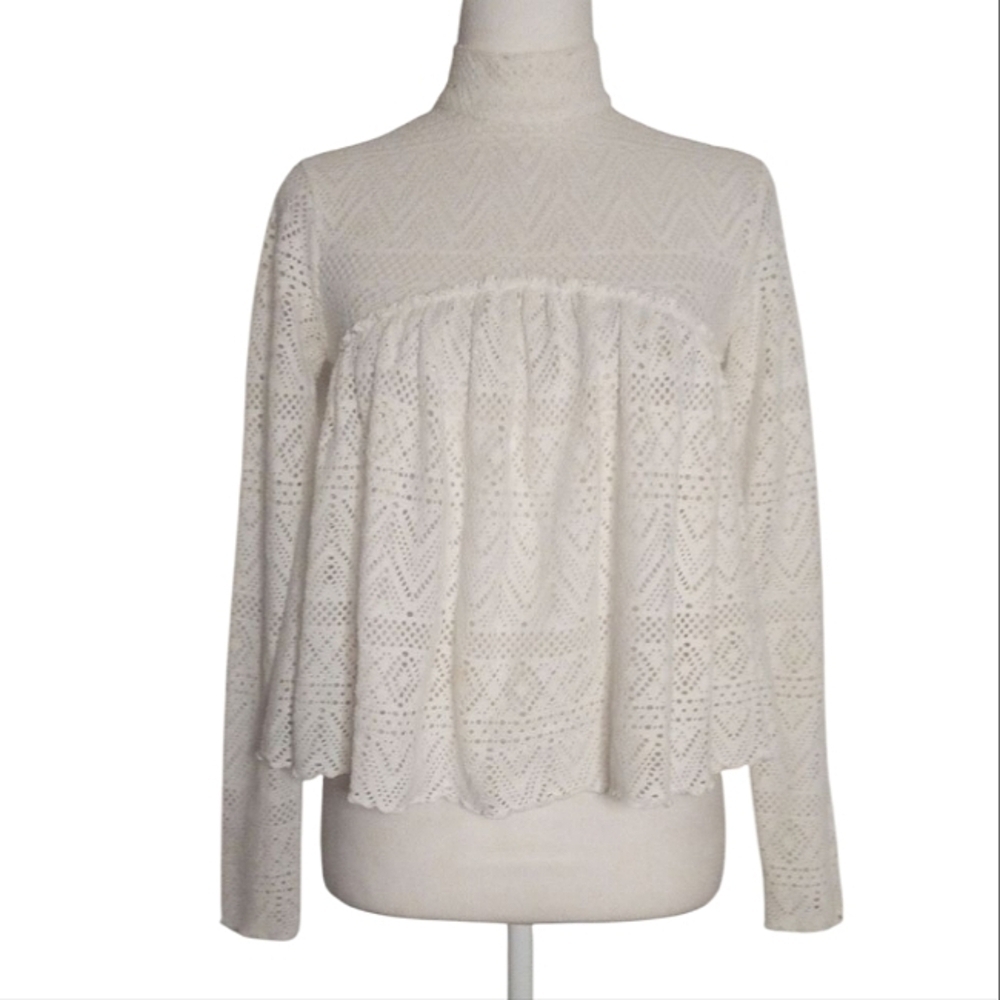 Free People Beach All Over Chevron Knit Babydoll Style Long Sleeve Size XS